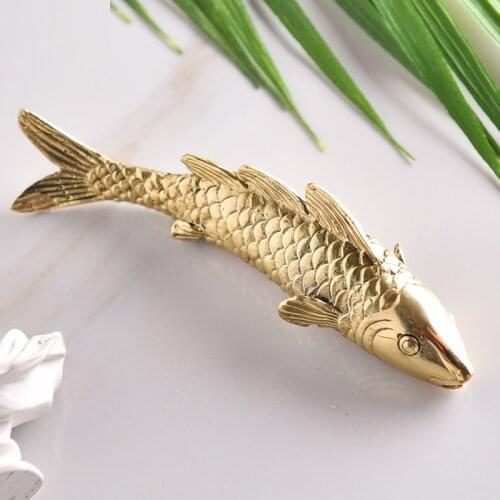 WU CHEN LONG Creative Pure Cupper Koi Art Sculpture Animal Fish Statue Copper Crafts Luxurious Decorations For Home R3514