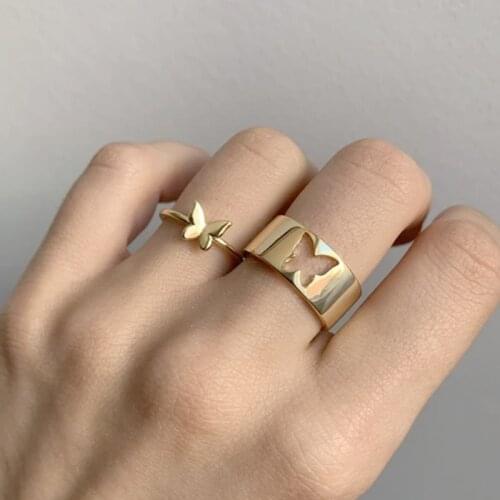 Y2K Jewelry 2PCS Couples Butterfly Rings for Women Men Opening Adjustable Hip hop Punk Vintage Goth Rings Charms 90s Aesthetic