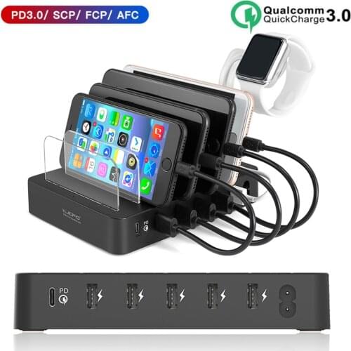 ILEPO 105W 6 Port Multi USB Charger Type C PD QC3.0 Quick Charge Fast Charger For IPhone For Samsung for Mobile Phone Laptop