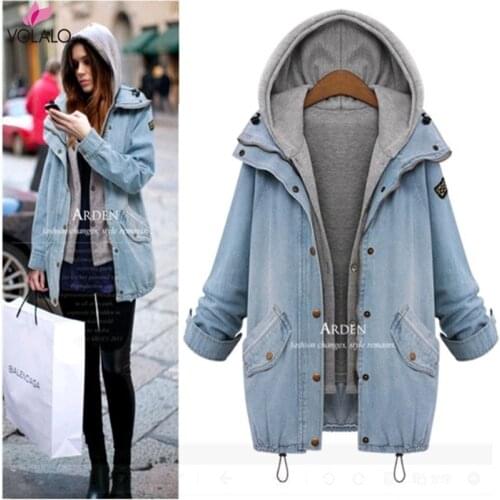 Plus Size 6XL New Fashion Spring Autumn Winter Oversized Jeans Jacket Women Loose Hooded Jean Jacket Coat Female