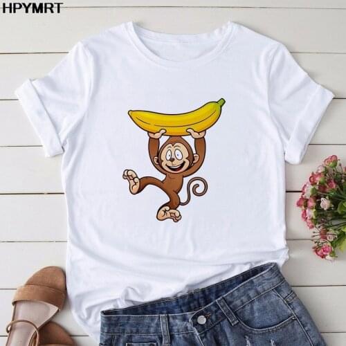 T-shirts Women New Summer Short Sleeve Monkey holding banana Print Cute Lady Top T Shirt Ladies Graphic Female Tee O-neck Tshirt