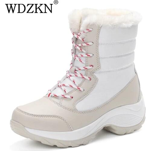WDZKN 2021 Women Snow Boots Winter Warm Boots Thick Bottom Platform Waterproof Ankle Boots For Women Thick Fur Cotton Shoes
