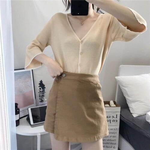 Womens Summer High Waist Shorts Pure Cotton Skirt Shorts Anti-Walk Light Hot Casual A-Line Skirt Loose Wide Leg Shorts Female