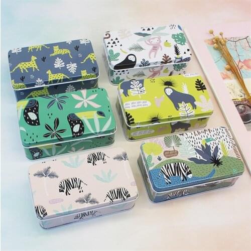 5Pcs/lot Creative Cartoon Animal Style Tin Box Big Size Rectangular Jewelry Mac Cosmetics Gift Storage Box Metal Iron Candy Box