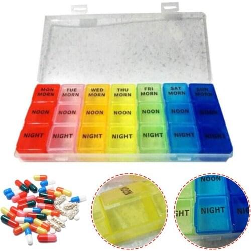 1PCS 21 Squares Weekly 7 Days Tablet Pill Box Holder Medicine Storage Organizer Container Case Refillable Bottles