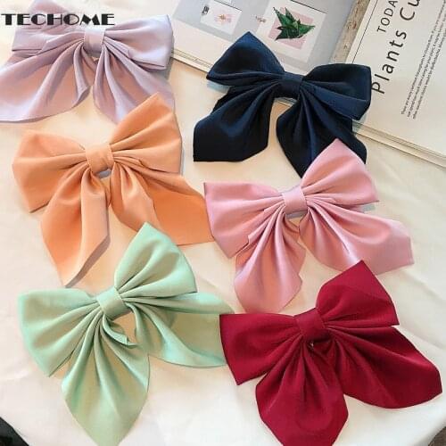 1PC Women Clip Hair Pin Bow-knot Clips Japanese Solid Color Hair Accessories Satin Butterfly Hairpins Hair Ring Duckbill clip