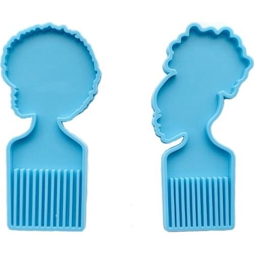 Afro Female Hair Pick Comb Resin Molds Head Large Beauty Silicone Molds for Resin 2 PCS