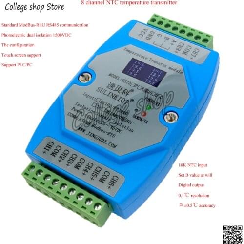 8 Channel NTC Temperature Transmitter 10K Thermistor to RS485 Acquisition Module Supports PLC RS20N-C