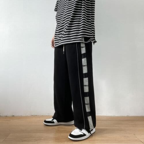 Wide Leg Pants Men Retro Summer Running Harajuku Basic Teens Streetwear Casual Workout Trouser Unisex
