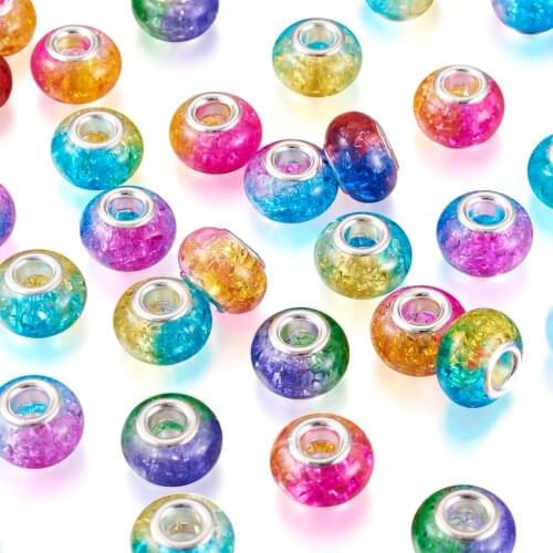 100Pcs Colorful Resin European Beads Large Hole Loose Spacer Bead Rondelle For Bracelet Necklace DIY Jewelry Findings Making
