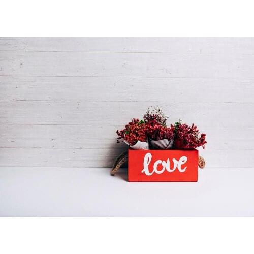 Flowers Wooden Plank Love Photo Backgrounds Custom Backdrop Photography Props for Baby Lovers Valentines Day Wedding Photocall