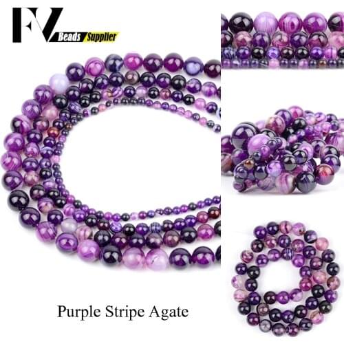 Smooth Purple Stripe Agates Round Beads Accessories 4mm-12mm Natural Stone Spacer Beads for Needlework Jewelry Making Bracelets