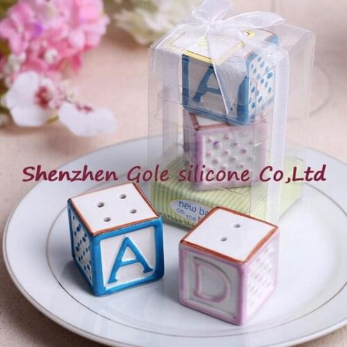 50set=100pcs)+"New Baby on the Block" Ceramic Baby Blocks Salt and Pepper Shakers ABC Salt&Pepper Shaker