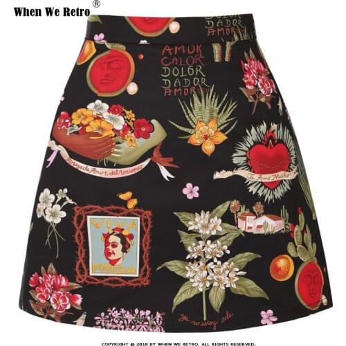 When We Retro 2021 Summer New Cotton Elegant Sexy Short Skirt SS0008 Black Floral Print A Line Women Ladies Mini Skirt Y2K