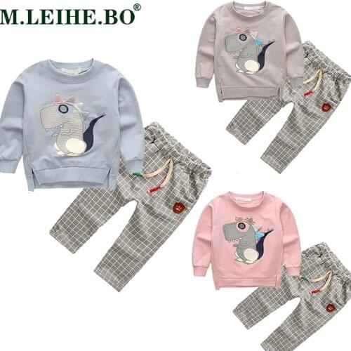 Boys Suit 2019 Autumn New Dinosaur Suit Children Spring Autumn Long Sleeve Two-piece Suit Sportswear Toddler Boys Clothing Set