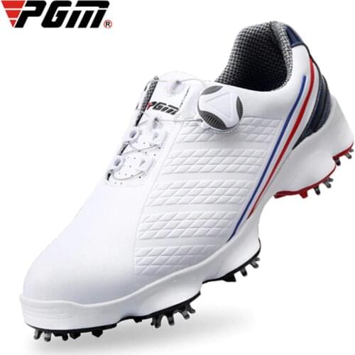 PGM 2019 New Waterproof Non-slip Golf Shoes Men Leather Ultra-light Activities Automatic Trainers Breathing Sneakers Golf Shoes