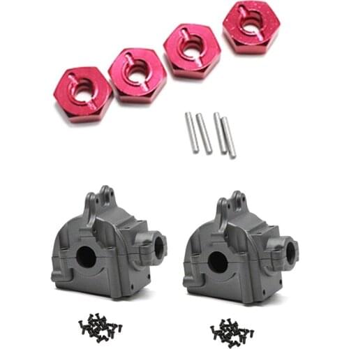 4x Metal Combiner,Red & 2x Metal Wave Box Gear Box Shell Cover Differential Housing 144001-1254 for Wltoys 144001 1/14