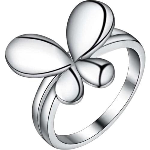 Cute butterfly design Silver color finger ring size 6-9 # fashion jewelry for women Beautiful birthday gift good quality AR191