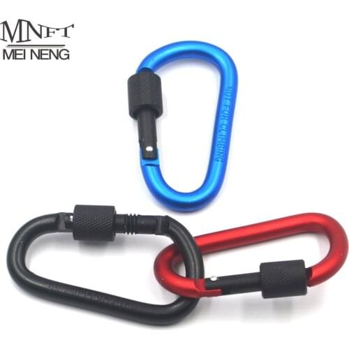 MNFT 1Pcs Aluminium Alloy Fishing Bag With Safe Lock Carabiner D-type Safety Buckle Fish Tools Carabiner Climbing Hanging Buckle