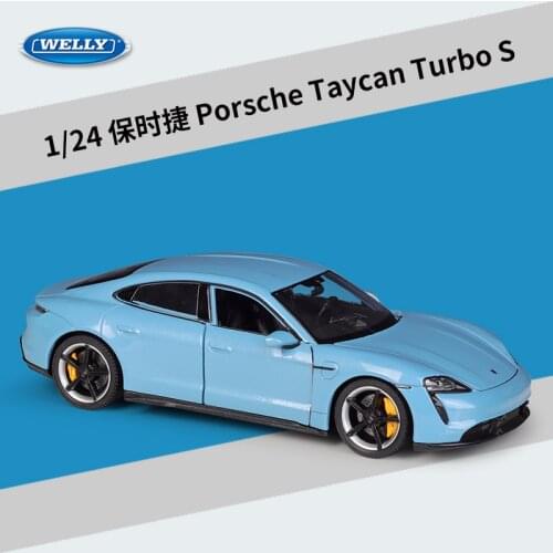 WELLY 1:24 Porsche Taycan Turbo S Sports Car Blue Simulation Alloy Car Model Toy Kid Gift Decoration Display Collection