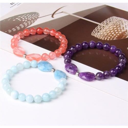 Fashion Women Bracelets Bow Pattern Natural Stone Charm Bracelet Amethysts Quartz Healing Reiki Exquisite Jewelry Girl Cute Gift