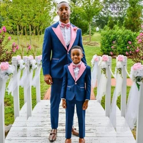 Blue Suits for Men Pink Peaked Lapel One Button Costume Mariage Homme Blazer Jacket Men Tuxedos Groom Suit 2 Piece Coat Pant