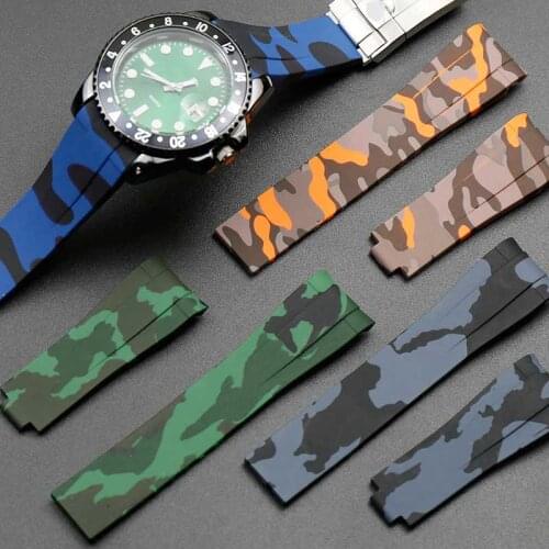 Mens rubber camouflage strap for Rolex GMT waterproof silicone strap female 20mm strap buckle accessories