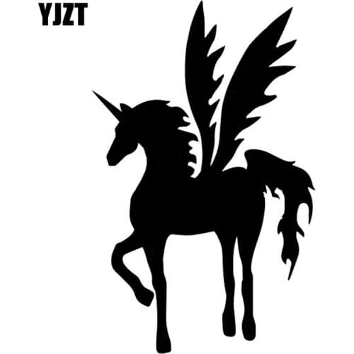YJZT 11.3CM*17.6CM Unicorn Spread Wings Fashion Decorate Car Sticker Car Door Vinyl Decal Black/Silver C4-1799
