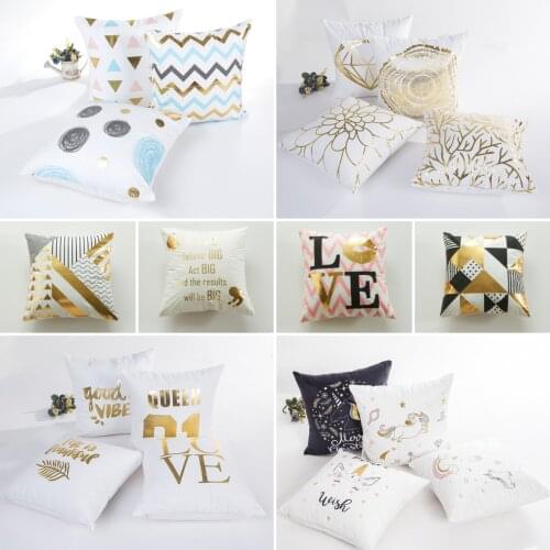 New Gold Bronzing Series Blue White Pillow Cover Modern Nordic Geometric Letters Unicorn Cushion Cover Soft Couch Throw Pillows