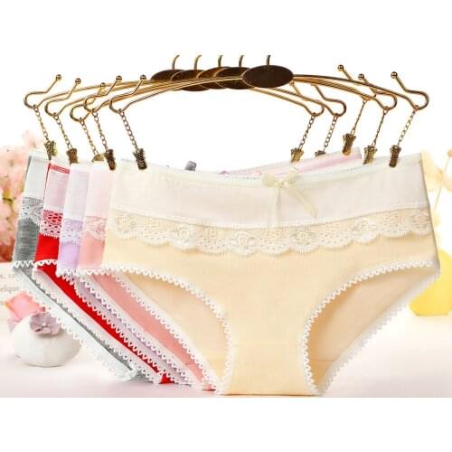 New Candy Solid Color Panties Lace Trim Ladies Panties Bowknot Panties Ladies Student Cotton PantiesDistribution Lingerie Femme