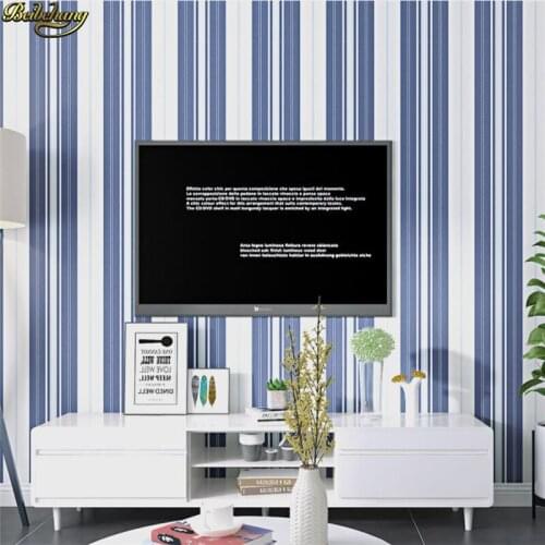 Beibehang Simple Mediterranean blue vertical stripes wallpaper childrens bedroom bedroom living room TV background wall paper