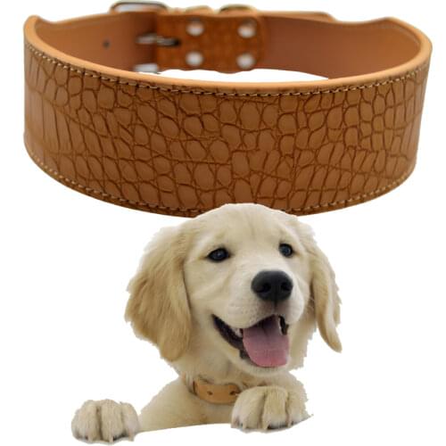 2 Inch Wide Croc Leather Dog Collar Medium Large Size Collars For Dogs Pitbull Mastiff Boxer Red Pink Black White Gold Yellow