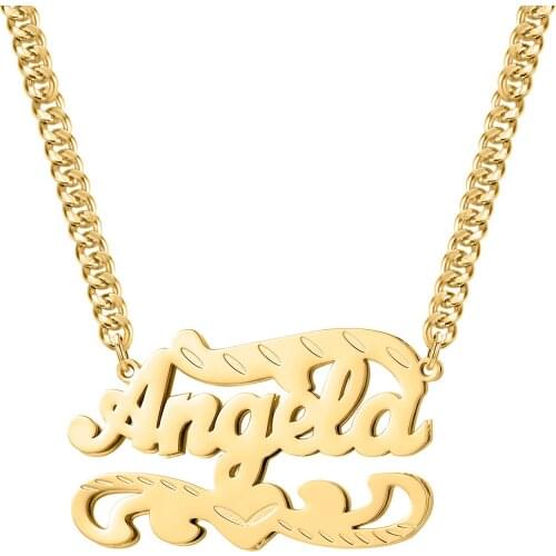 Custom Double Name Necklace Personalized 3D Double Layer Gold Plated Chocker Piercing Carving Pendants Jewelry For Women Gift