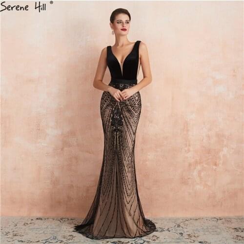 Prom Dress Black Backless Sexy Mermaid Prom Dresses Design V-Neck Sequins Long Prom Party Dress DLA70288 Serene Hill