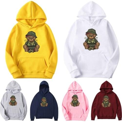 New Mens Casual Hoodie Autumn Loose Funny Bear Printing Pullover Women and Men Fashion Hooded Comfortable Oversize Top for Male