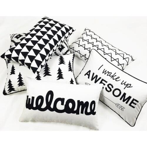 30x50cm simple modern white black printed cushion cover pillowcase sofa backrest case decorative rectangle lumbar pillow cover