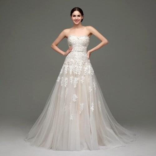 Luxury Brilliant Wedding Dress Strapless lace Appliques Rhinestone Sash lace up Bride ball gown