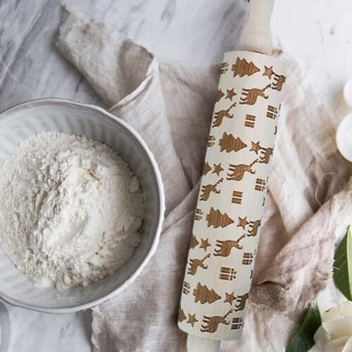 Christmas Embossing Rolling Pin Moose Snowflake Pattern Baking Embossed Biscuits Pastry Tools Christmas Party Kitchen Supplies