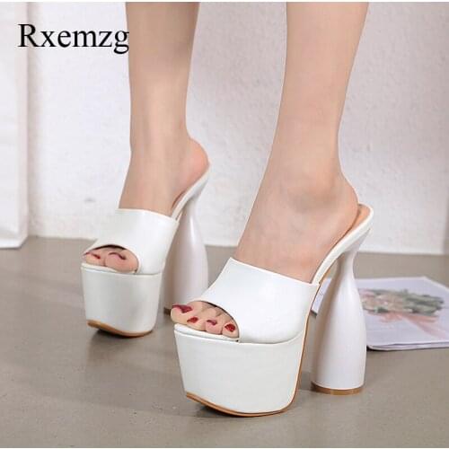 Rxemzg Fashion New Design Platform Women Slippers PU Leather Peep Toe Sandals Strange High Heels Ladies Summer Slippers Party