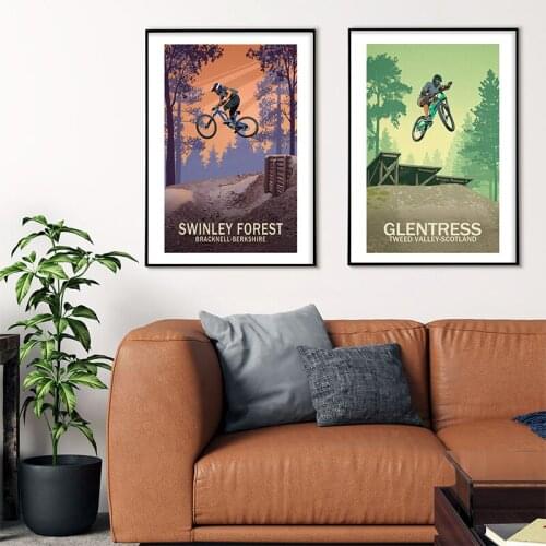 Swinley Forest Glentress Mountain Bike Poster Canvas Painting Vintage Wall Art Print Pictures Gift for Living Room Home Decor