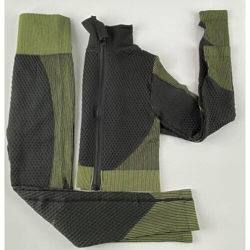 SALSPOR 2Pcs/Set Women Seamless Suit High Waist Hip Push Up Leggings Long Sleeve Zipper Workout Tops Female Fitness Sets Feminin