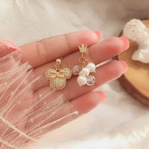 Pearls Asymmetry Stud Earrings Wholesale Cute Mouse Anime Bear Exquisite Jewelry For Women Cartoon Gift 2021 Charm Accessories