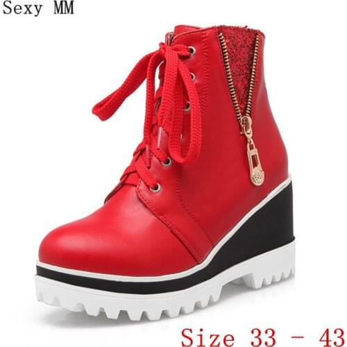 High Quality Spring Autumn Woman Platform Wedges Ankle Boots High Heels Women Casual Shoes Short Boots Plus Size 33 - 43
