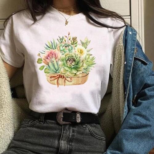 Women Lady Tees Print Graphic Plant Flower Cactus Plant Mujer Camisetas Clothes Tops Clothing Female T Shirt Womens T-Shirt
