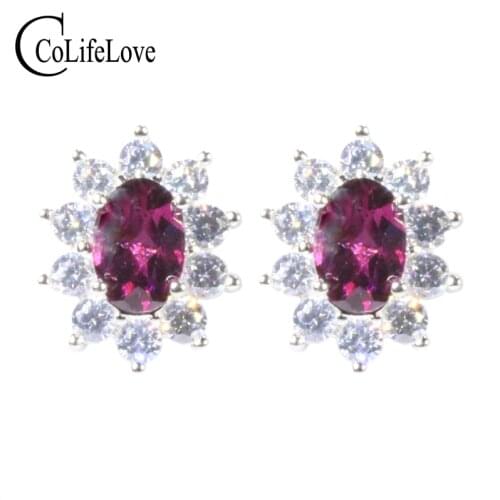CoLife Jewelry 925 Silver Pyrope Stud Earrings 100% Natural Pyrope Earrings Classic Silver Garnet Earrings Gift for Woman