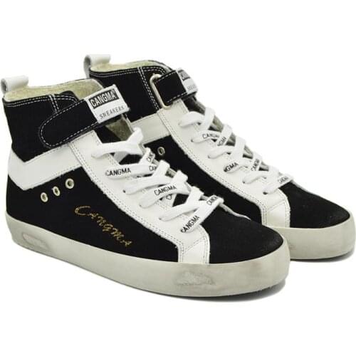 CANGMA Luxury Brand Original Women Sneakers Lace Up Casual Shoes for Girls Black Cow Suede vintage Designer Sneaker Female