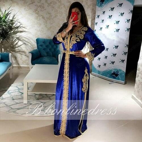 Vestido Royal Blue Moroccan Dress 2020 Embroidery Abaya Muslim Evening Dresses Caftan Kaftan Formal Party Gowns robe de soiree