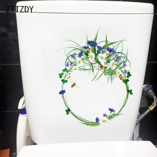 ZTTZDY 18.7CM×24.6CM Wild Chrysanthemum Grass Ring WC Toilet Decoration Fresh Home Wall Stickers T2-1026