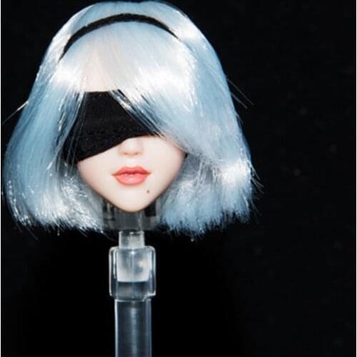 1/6 Scale Female Head Carving NieR Head: Automata 2B Girl Long White Hair Head Sculpt for 12 inches Bodies