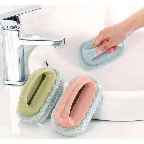 1Pcs Kitchen Brush Cleaning Decontamination Tile Glass Bathtub Wash Pot Dishwashing Brush Sponge With Handle Brush